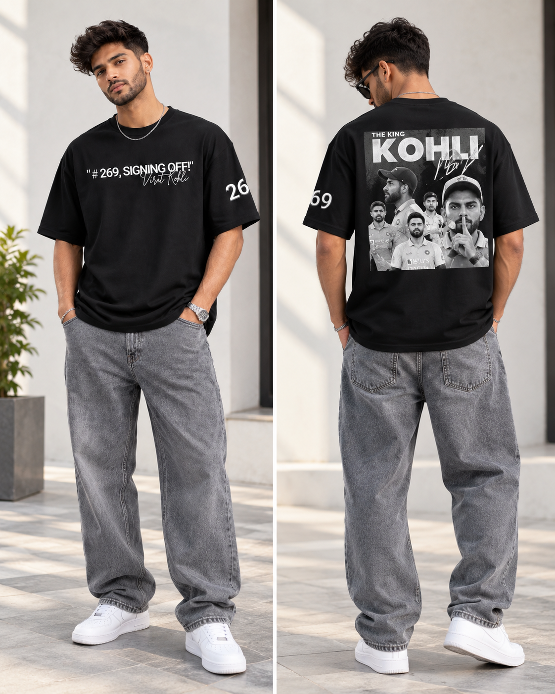Virat Kohli T Shirt for Men | The King Kohli Graphic Printed Oversized T-Shirt | Black Cotton Cricket Fan T-Shirt