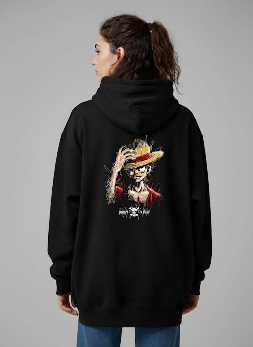 Straw Hat Pirate Anime Hoodie – Black